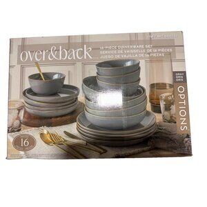 Over & Back Gray 16-Piece Round Stoneware Dinnerware Set - Gray